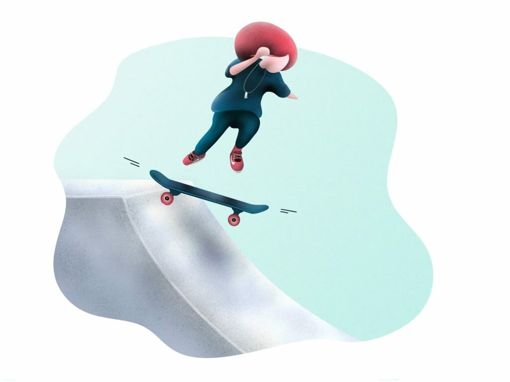 Skateboarding Little Girl - Skateboarding Illustration